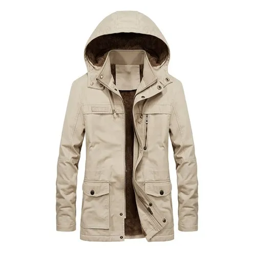 Elegant Cotton Thick Solid Hooded Jacket