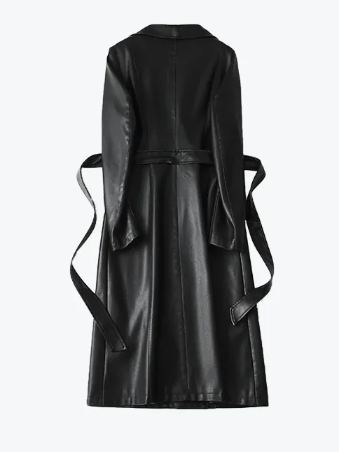 Elegant Double-Breasted Leather Coat