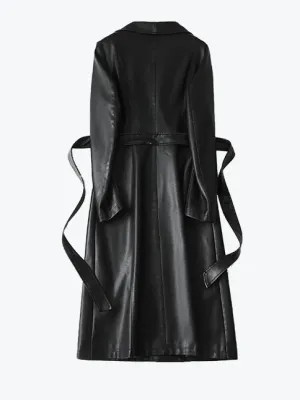 Elegant Double-Breasted Leather Coat