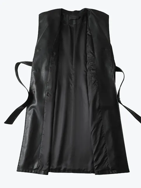 Elegant Double-Breasted Leather Coat