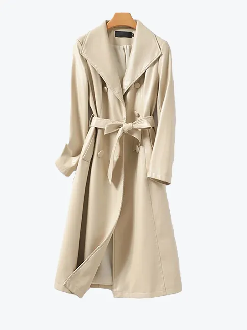 Elegant Double-Breasted Leather Coat