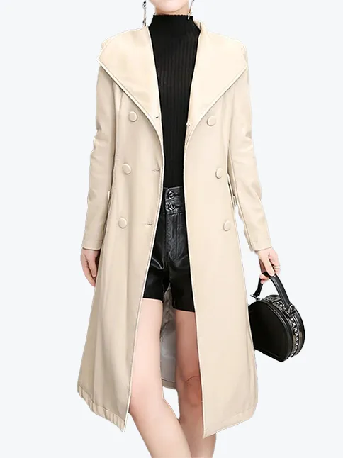 Elegant Double-Breasted Leather Coat