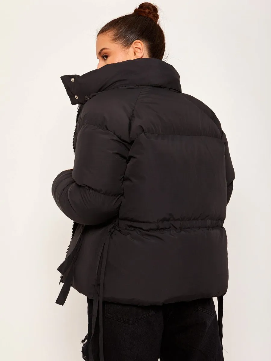 Erika D-Ring Tape Pockets Padded Puffer Jacket In Black