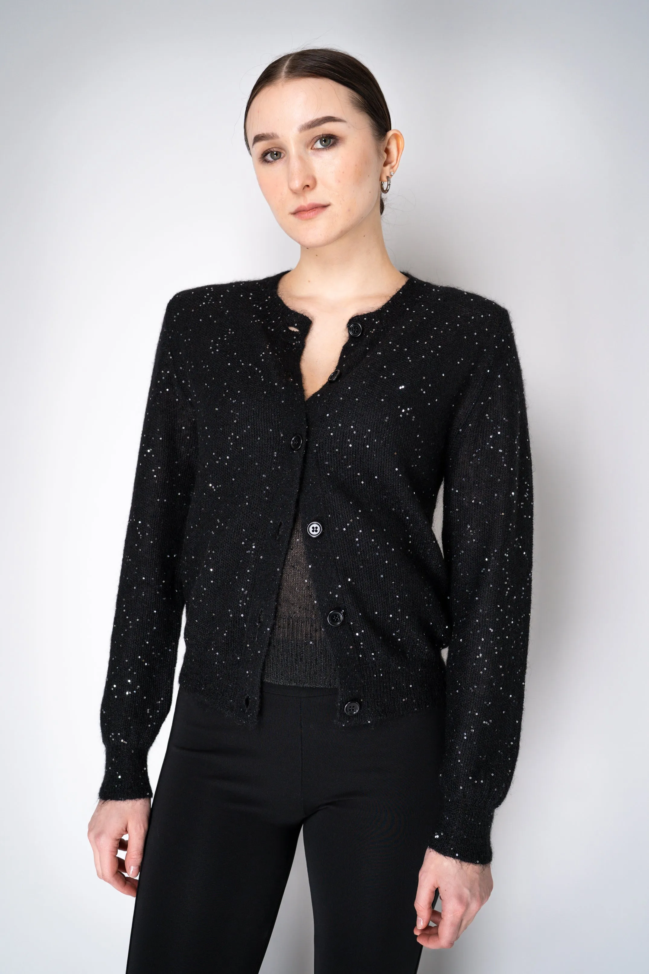 Fabiana Filippi Mohair Blend Sequin Knitted Cardigan in Black