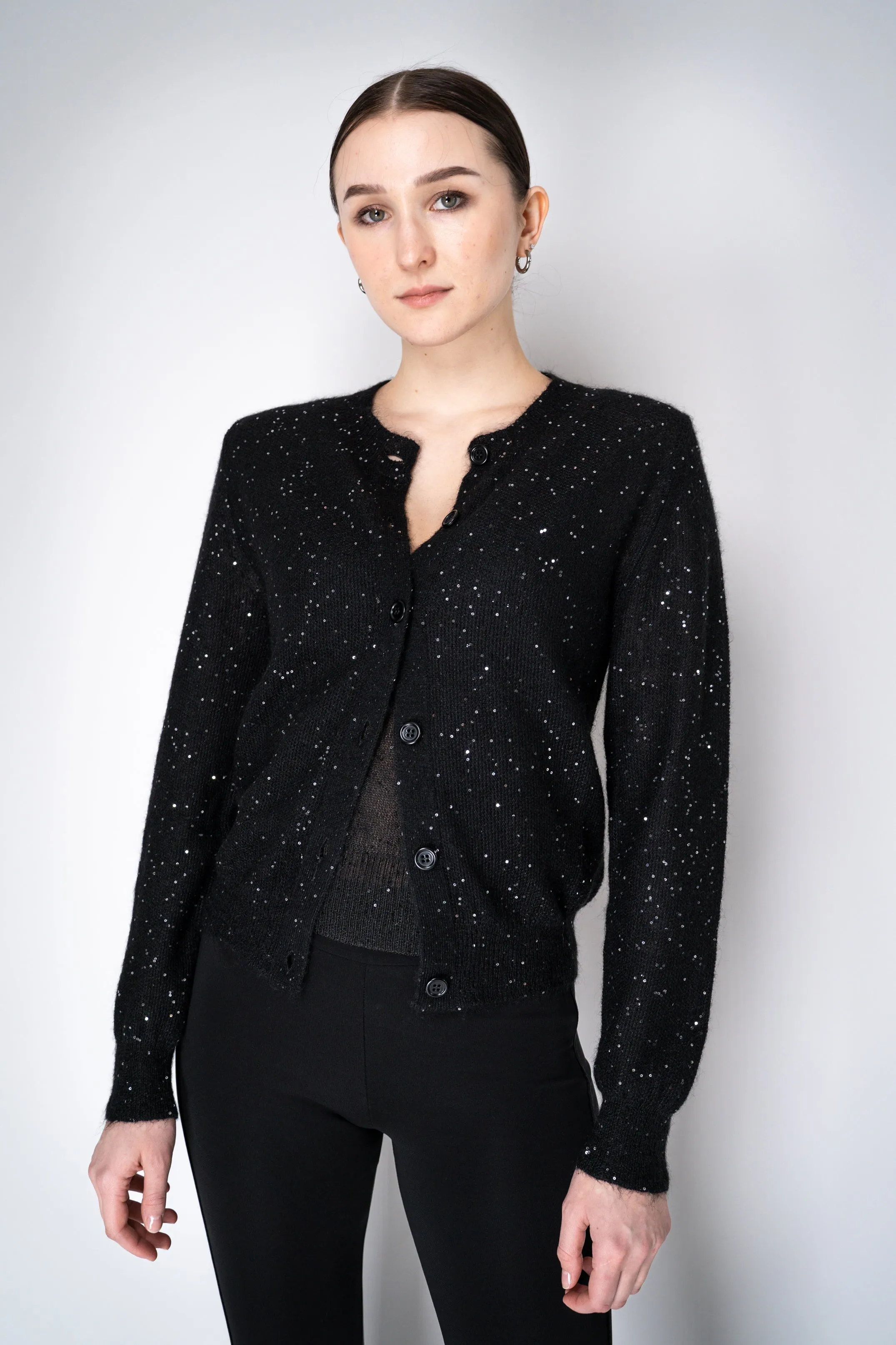 Fabiana Filippi Mohair Blend Sequin Knitted Cardigan in Black