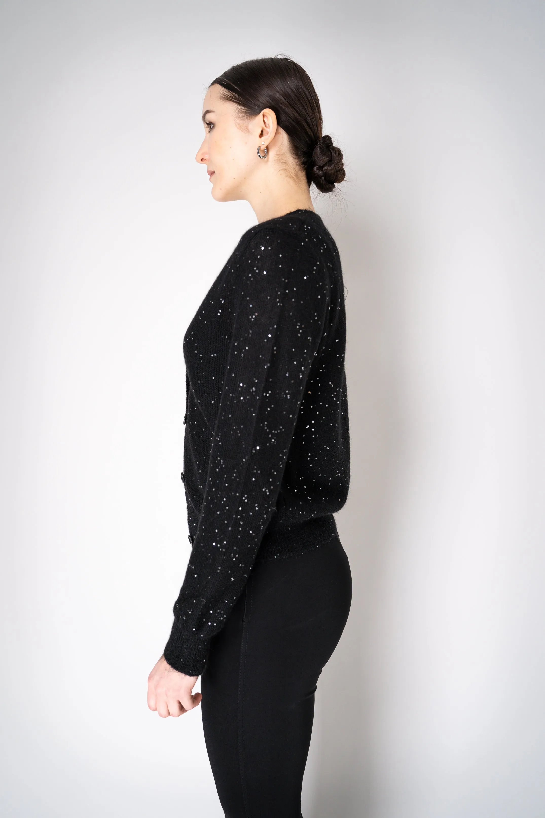 Fabiana Filippi Mohair Blend Sequin Knitted Cardigan in Black