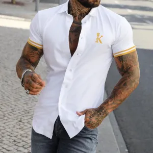 Fashion Crown K Print Color Matching Casual Slim Short Sleeve Shirt