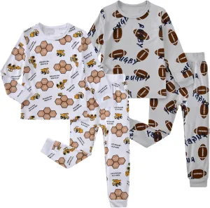Feidoog Baby Bamboo Pajamas Set Toddler Boys 4-Piece Long Sleeve Snug Fit Sleepwear Pjs 2-7Y