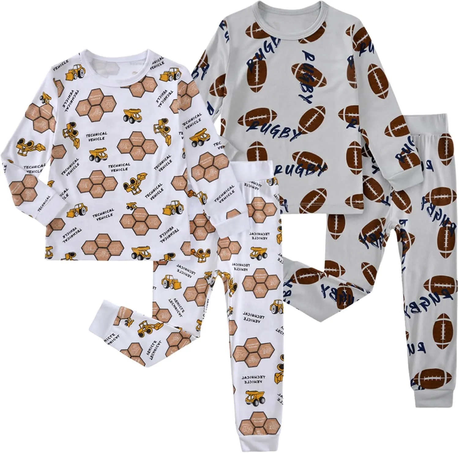 Feidoog Baby Bamboo Pajamas Set Toddler Boys 4-Piece Long Sleeve Snug Fit Sleepwear Pjs 2-7Y