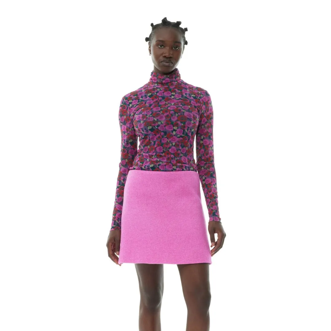 Floral Mesh Long Sleeve Roll Neck Blouse (Fiji Flower)