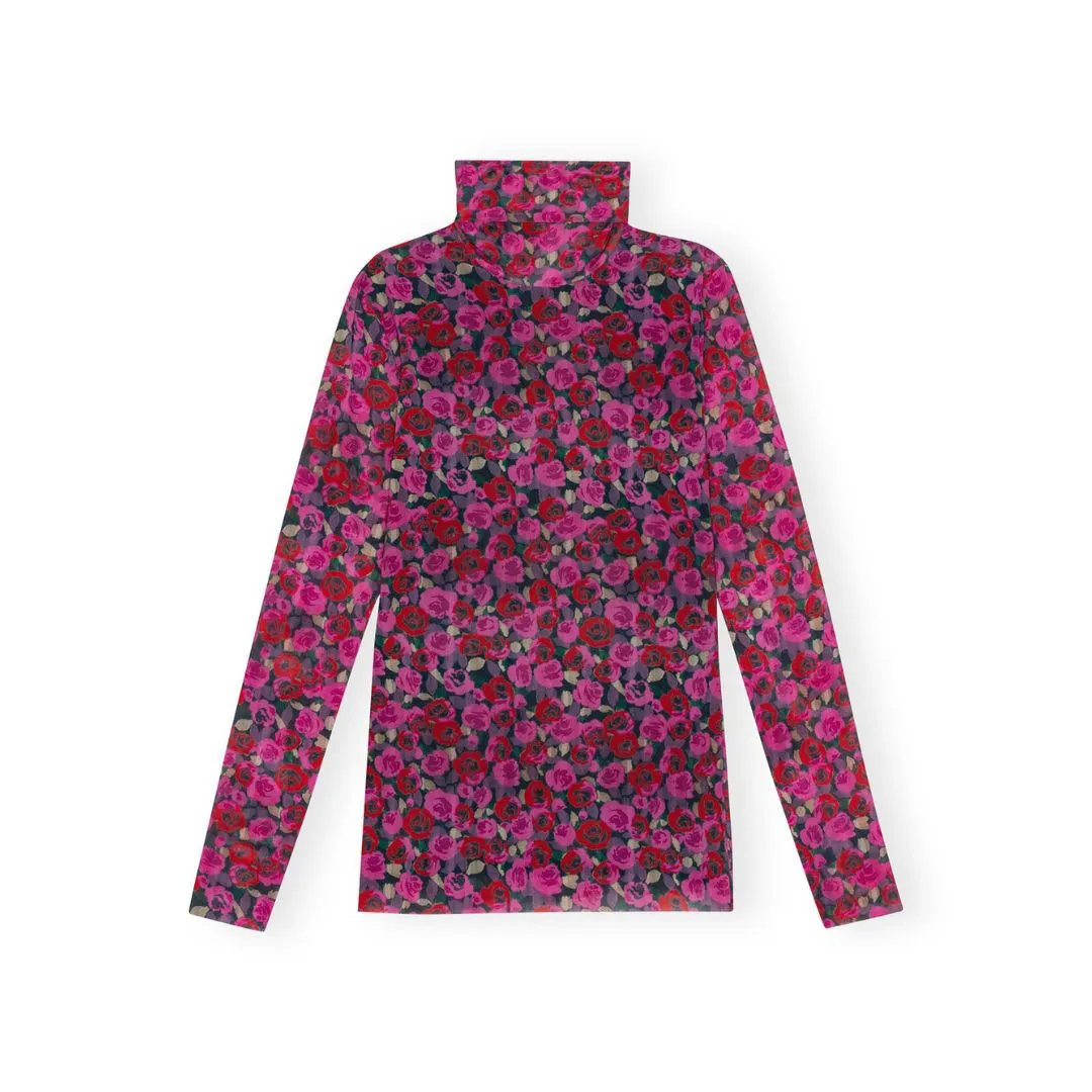 Floral Mesh Long Sleeve Roll Neck Blouse (Fiji Flower)