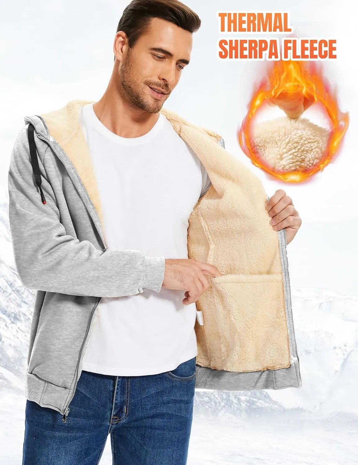 Flygo Fleece Hoodie for Men Warm Full Zip Sherpa Lined Sweatshirt Winter Jacket