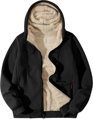 Flygo Fleece Hoodie for Men Warm Full Zip Sherpa Lined Sweatshirt Winter Jacket