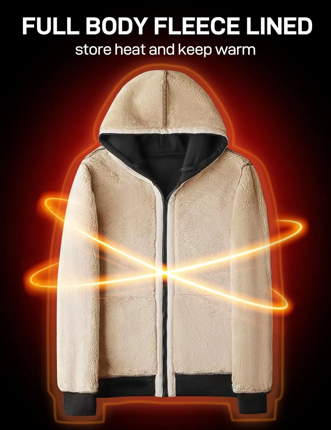 Flygo Fleece Hoodie for Men Warm Full Zip Sherpa Lined Sweatshirt Winter Jacket