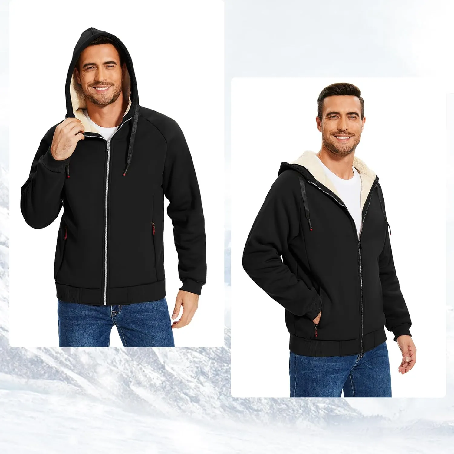 Flygo Fleece Hoodie for Men Warm Full Zip Sherpa Lined Sweatshirt Winter Jacket