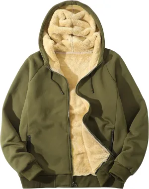 Flygo Fleece Hoodie for Men Warm Full Zip Sherpa Lined Sweatshirt Winter Jacket