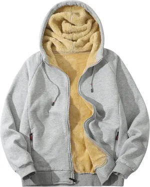 Flygo Fleece Hoodie for Men Warm Full Zip Sherpa Lined Sweatshirt Winter Jacket