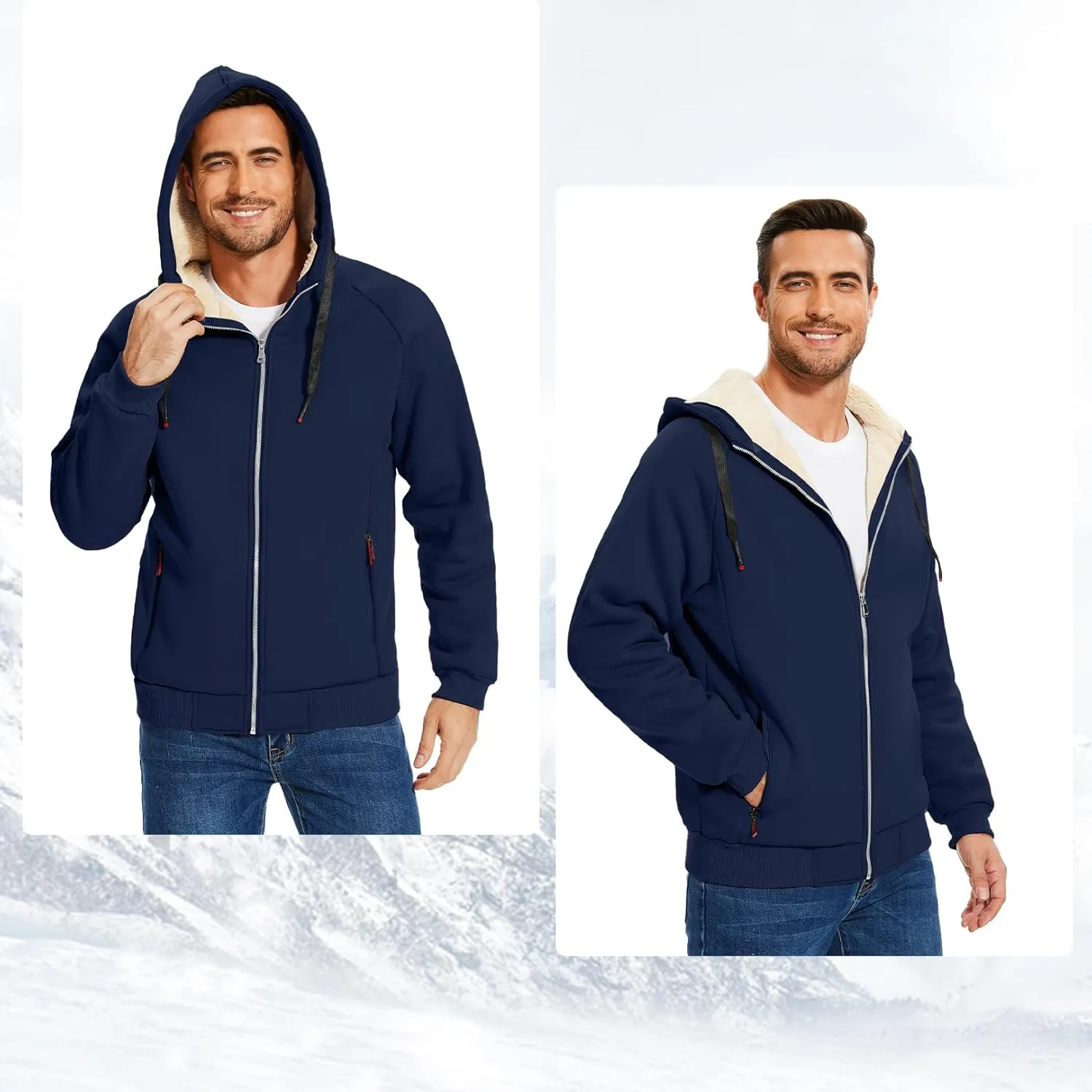 Flygo Fleece Hoodie for Men Warm Full Zip Sherpa Lined Sweatshirt Winter Jacket