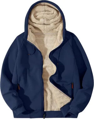 Flygo Fleece Hoodie for Men Warm Full Zip Sherpa Lined Sweatshirt Winter Jacket