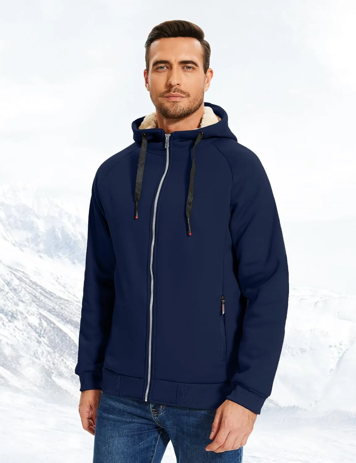 Flygo Fleece Hoodie for Men Warm Full Zip Sherpa Lined Sweatshirt Winter Jacket
