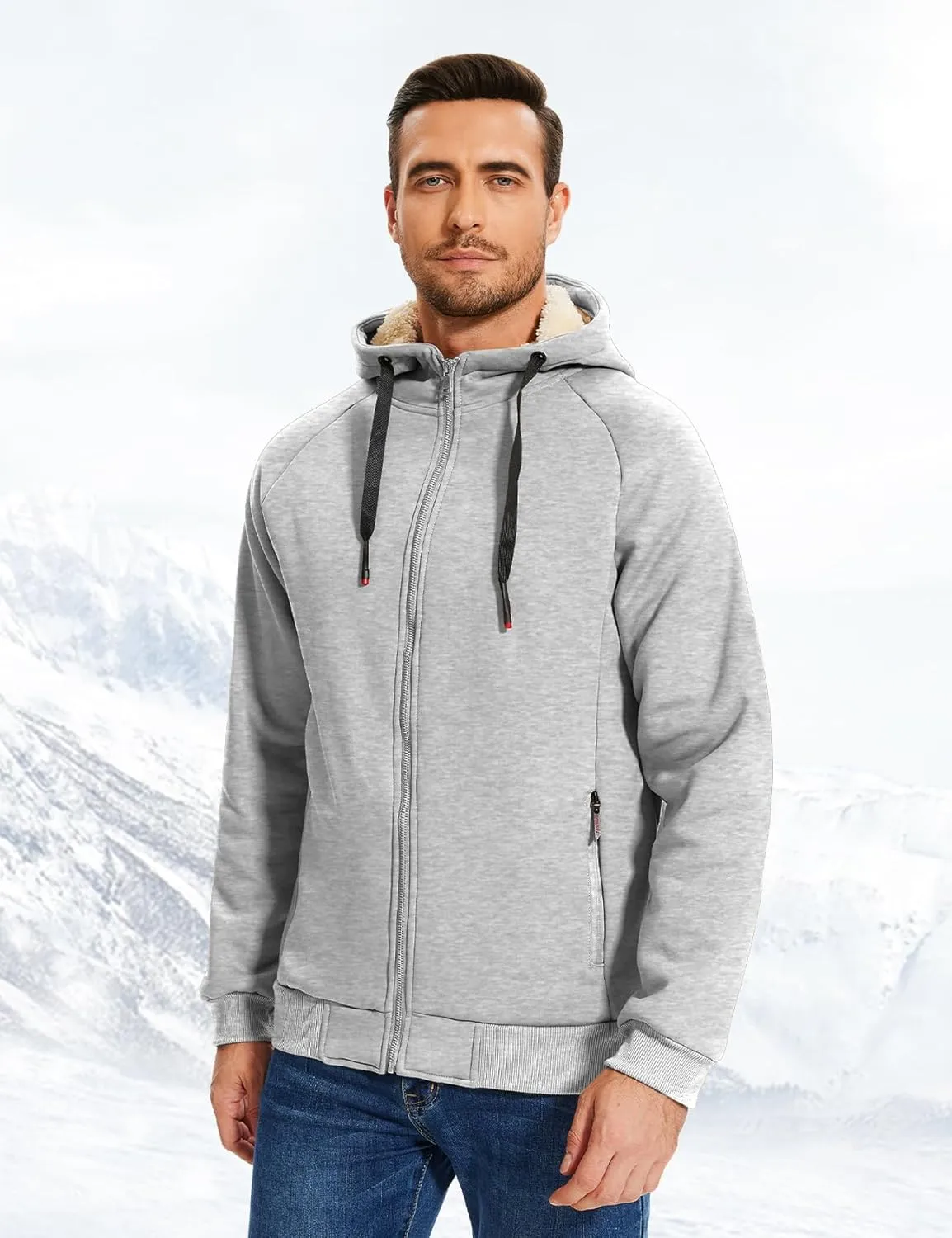 Flygo Fleece Hoodie for Men Warm Full Zip Sherpa Lined Sweatshirt Winter Jacket
