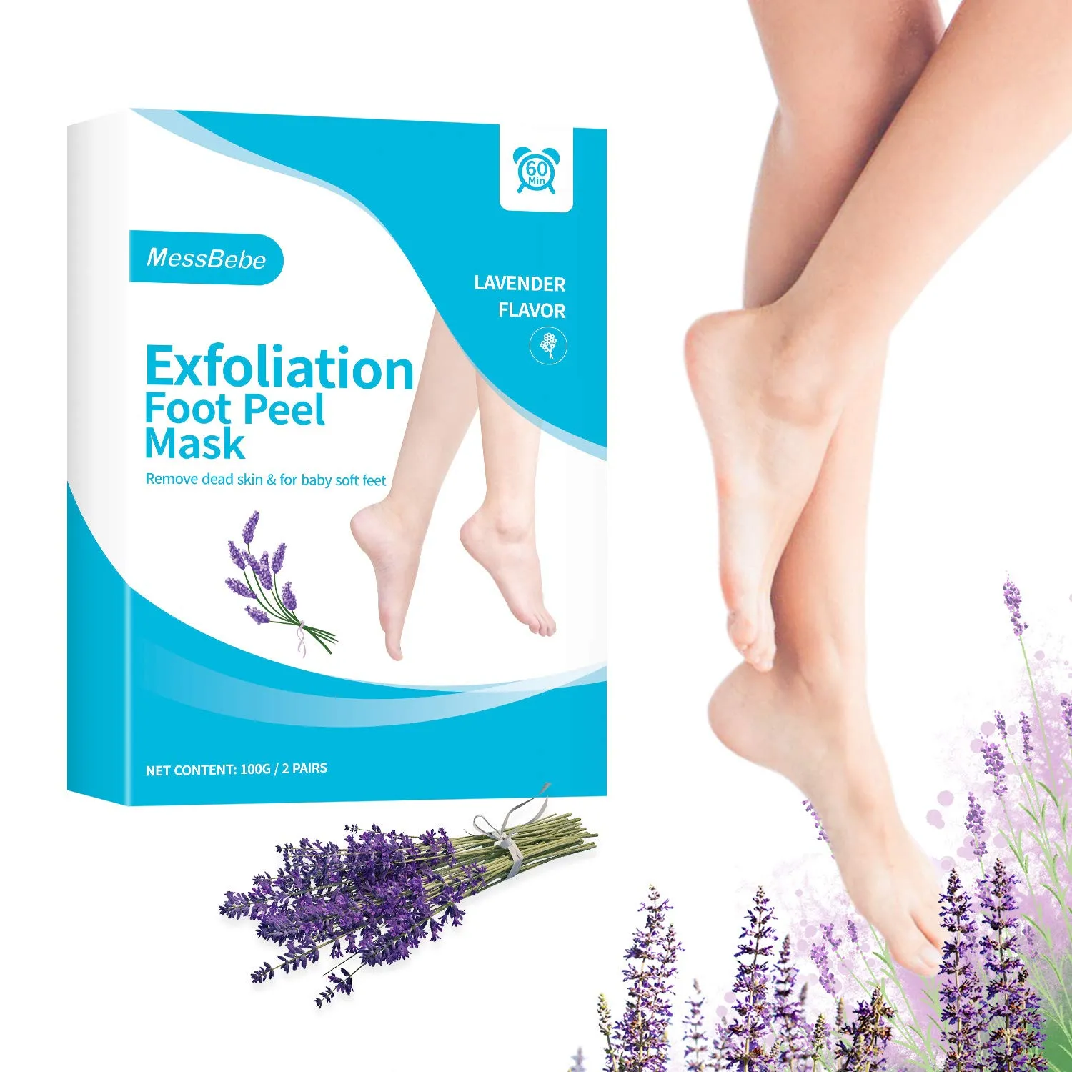 Foot Peel Mask 2 Pack, Dead Skin Callus Remover for FeetGood Smelling Exfoliator Foot Masks Plantifique, Socks for Baby Soft Feet - Lavender