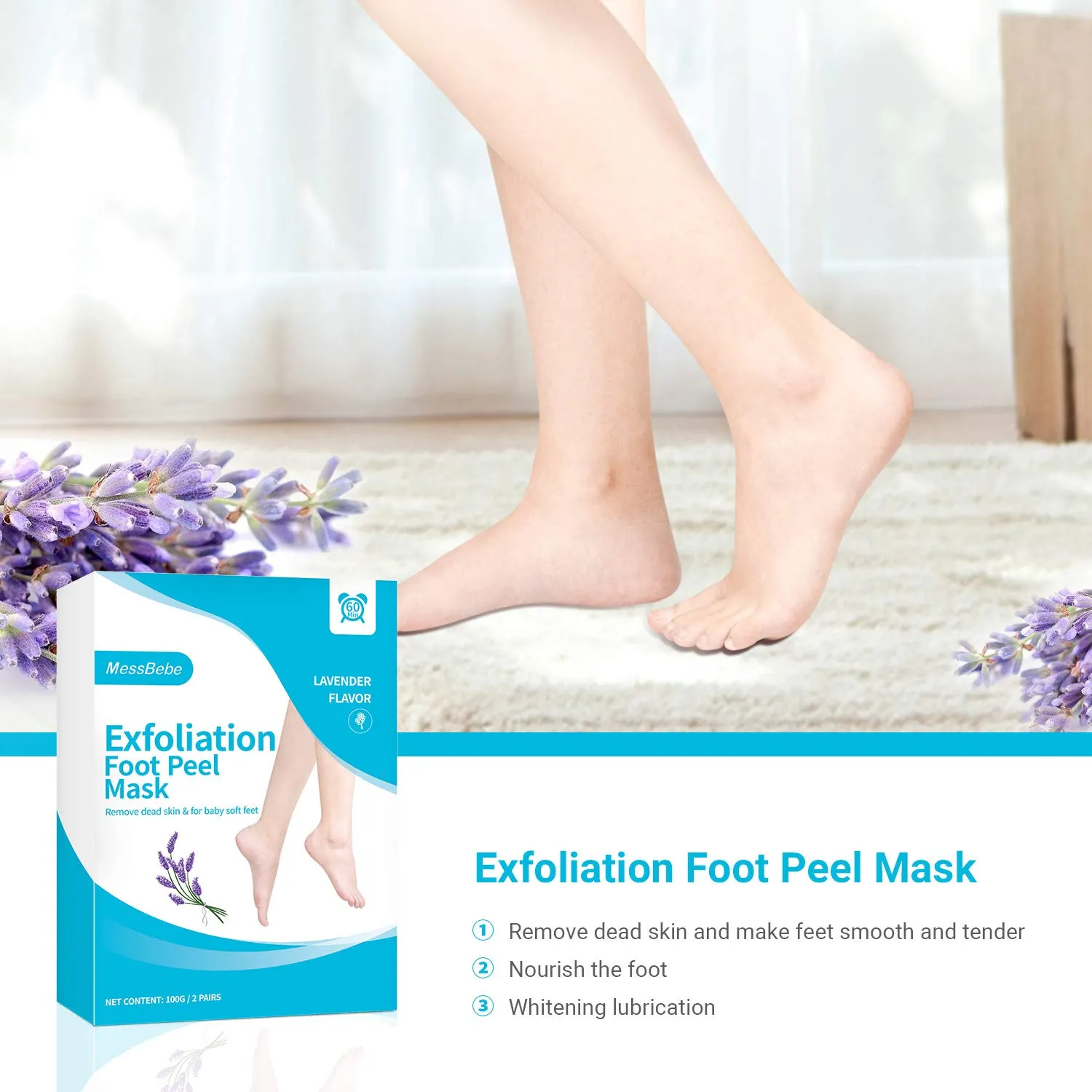 Foot Peel Mask 2 Pack, Dead Skin Callus Remover for FeetGood Smelling Exfoliator Foot Masks Plantifique, Socks for Baby Soft Feet - Lavender