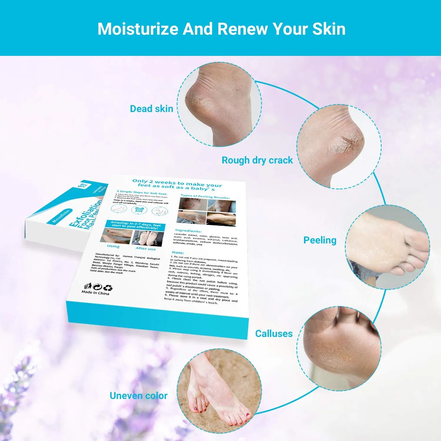 Foot Peel Mask 2 Pack, Dead Skin Callus Remover for FeetGood Smelling Exfoliator Foot Masks Plantifique, Socks for Baby Soft Feet - Lavender