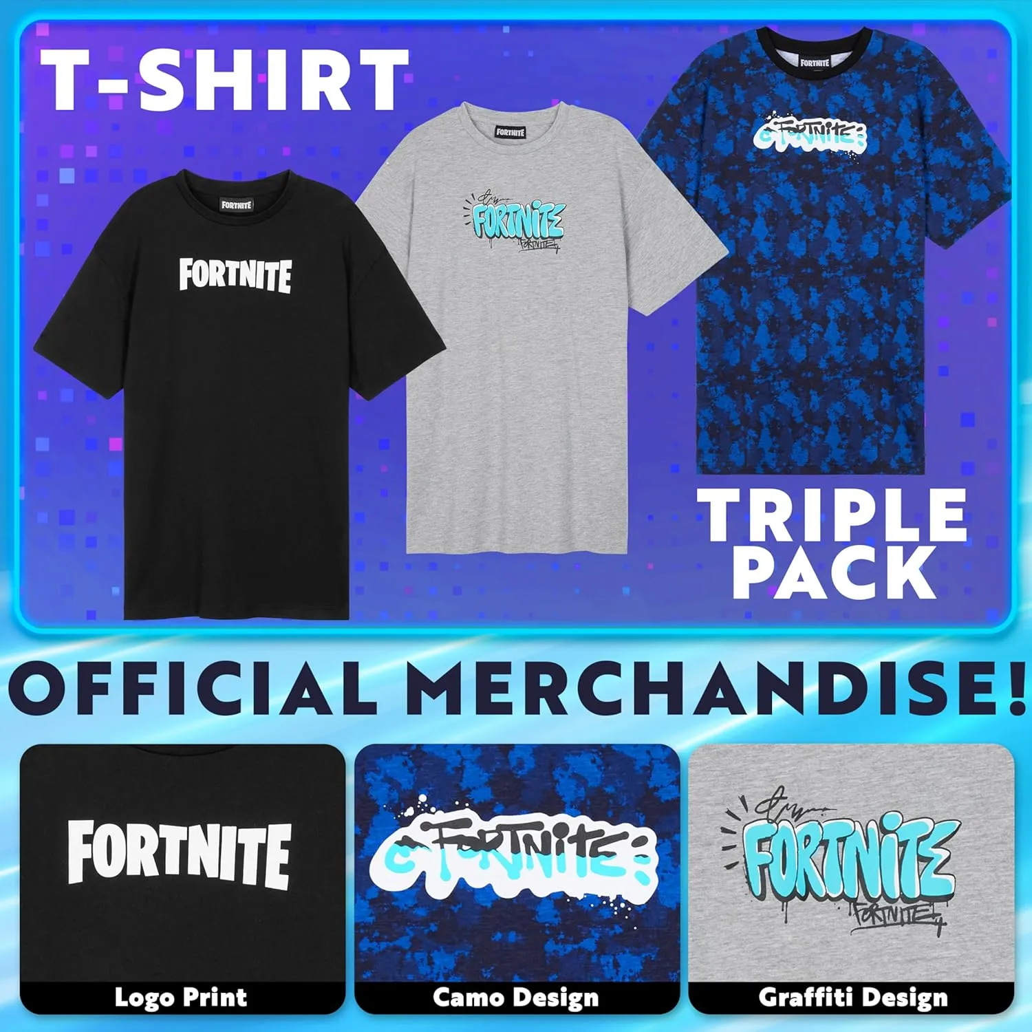 Fortnite T Shirts for Boys Teens Pack of 3 Crew Neck Short Sleeve T Shirt Soft Breathable Tops Tee Gamer Gifts for Boys