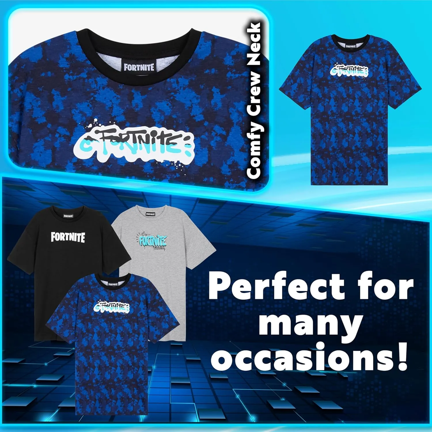 Fortnite T Shirts for Boys Teens Pack of 3 Crew Neck Short Sleeve T Shirt Soft Breathable Tops Tee Gamer Gifts for Boys