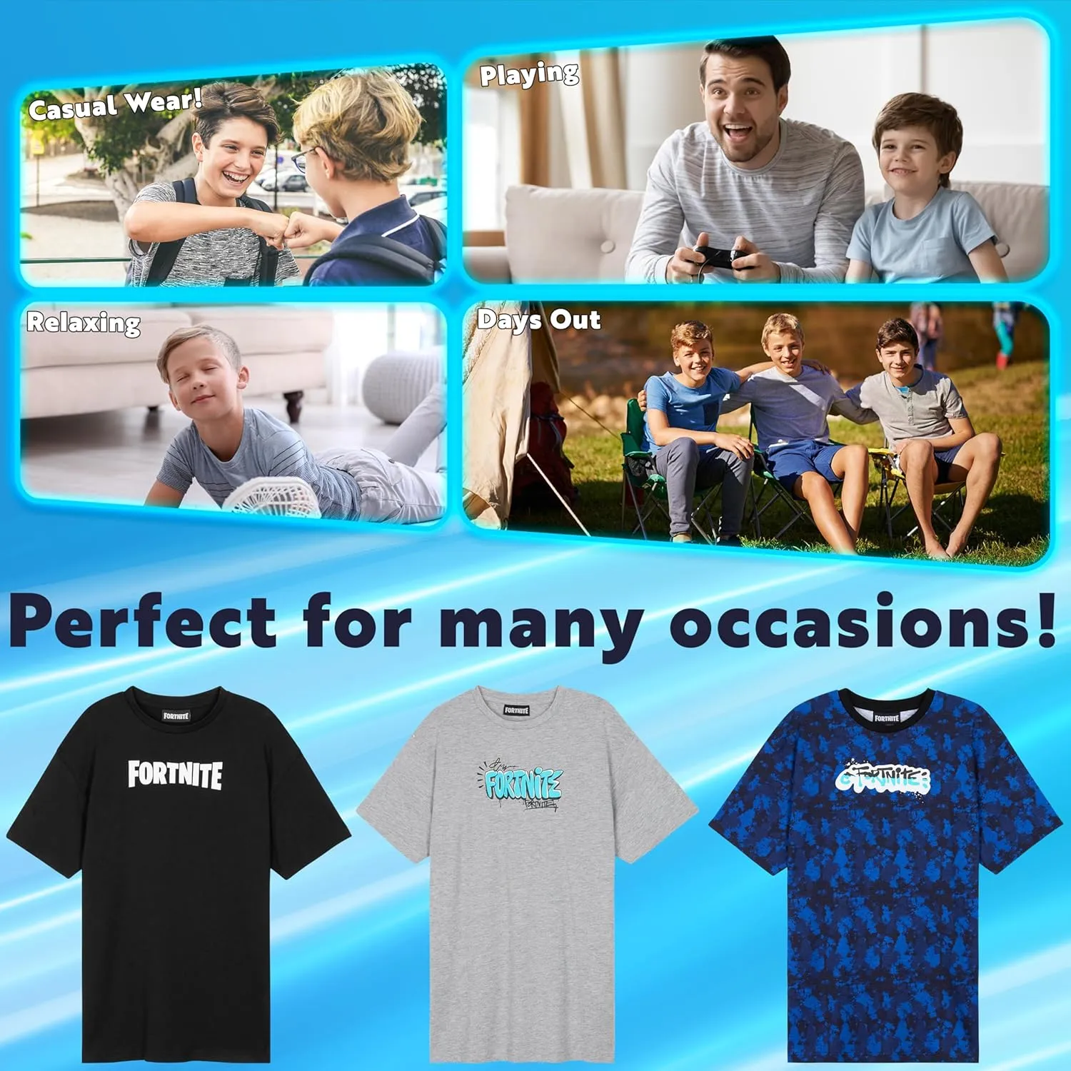 Fortnite T Shirts for Boys Teens Pack of 3 Crew Neck Short Sleeve T Shirt Soft Breathable Tops Tee Gamer Gifts for Boys