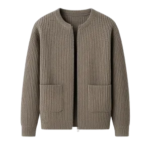 Funnel Neck Zip-Up Knitted Cardigan