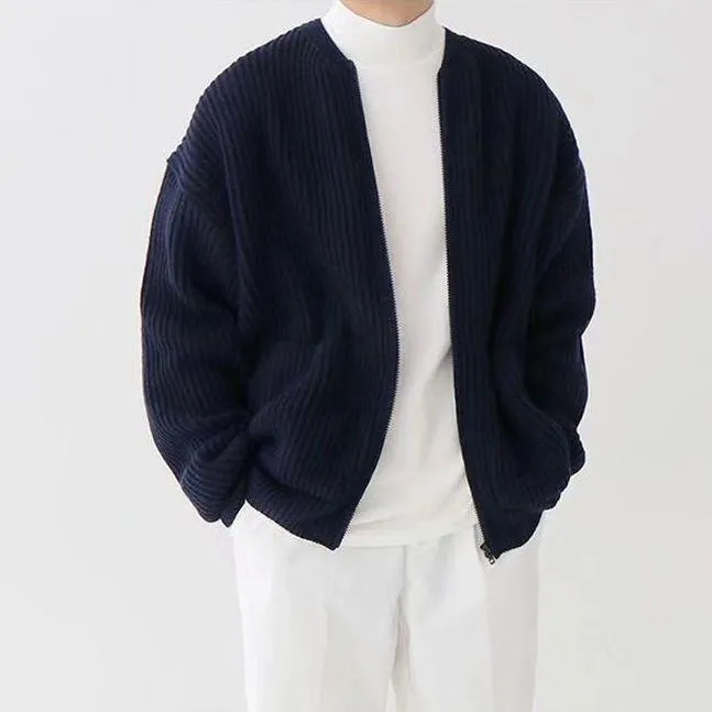 Funnel Neck Zip-Up Knitted Cardigan