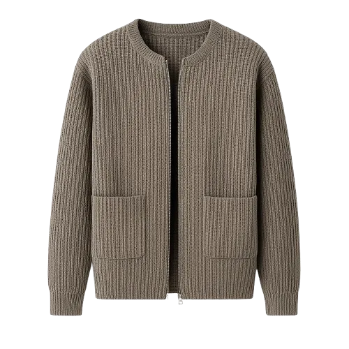 Funnel Neck Zip-Up Knitted Cardigan