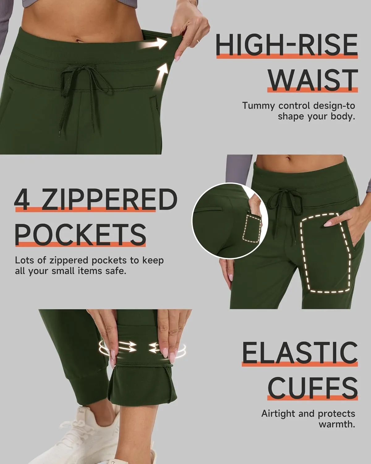 GAYHAY Women's Fleece Lined Joggers Water Resistant - Thermal Waterproof Zip Pockets Hiking Winter Golf Pants Running Ski
