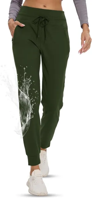 GAYHAY Women's Fleece Lined Joggers Water Resistant - Thermal Waterproof Zip Pockets Hiking Winter Golf Pants Running Ski