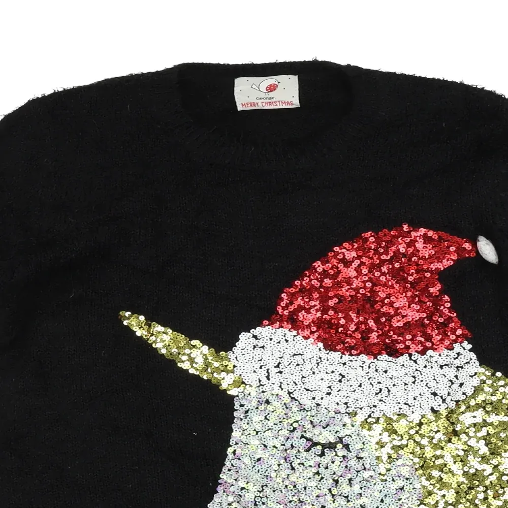 George Black Fluffy Sequin Unicorn Girls Christmas Jumper - Girls 11-12yrs