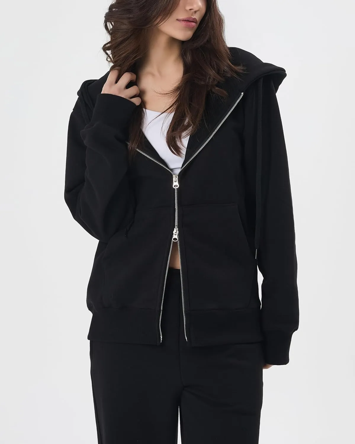 GIVON Women's Zip Up Hoodie Soft Thick French Terry Two Way Zipper Sweatshirt with Pockets Full Zip Cozy and Warm