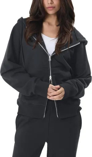 GIVON Women's Zip Up Hoodie Soft Thick French Terry Two Way Zipper Sweatshirt with Pockets Full Zip Cozy and Warm