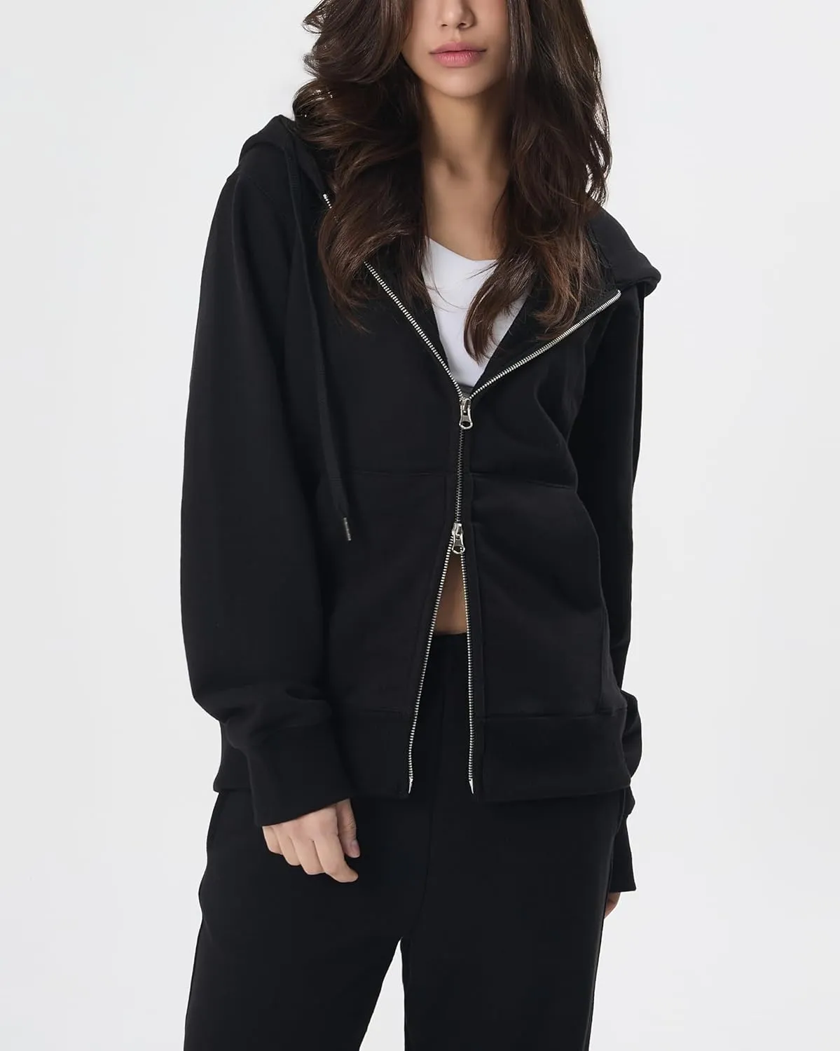 GIVON Women's Zip Up Hoodie Soft Thick French Terry Two Way Zipper Sweatshirt with Pockets Full Zip Cozy and Warm