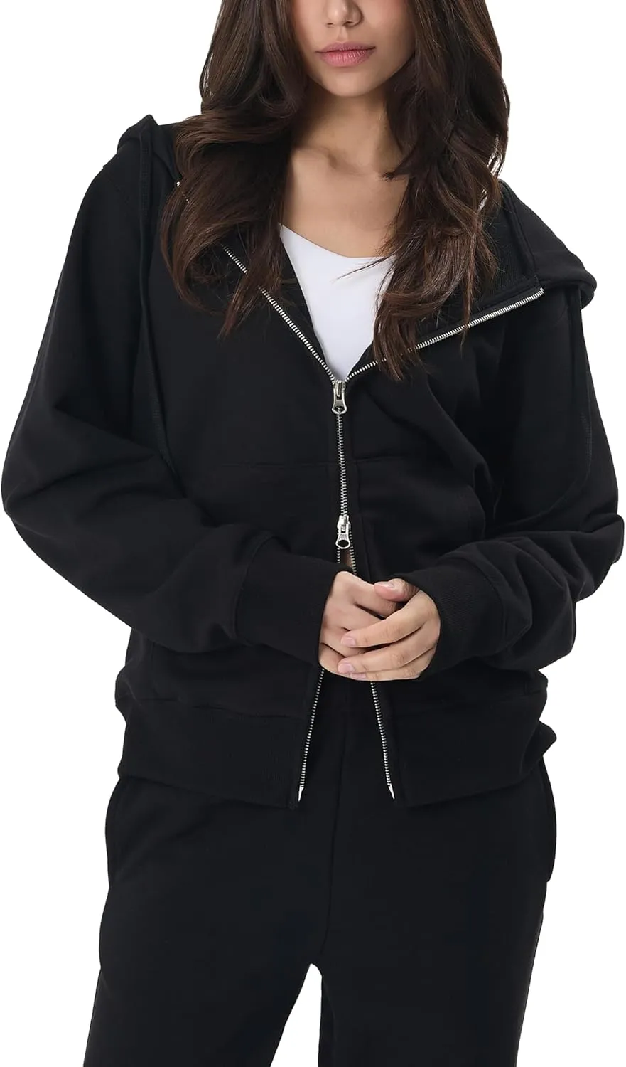 GIVON Women's Zip Up Hoodie Soft Thick French Terry Two Way Zipper Sweatshirt with Pockets Full Zip Cozy and Warm
