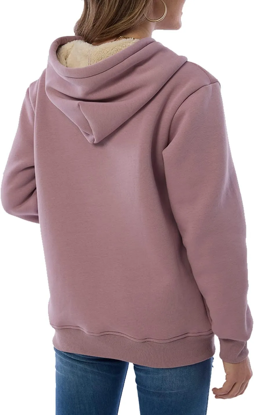 Gnveub Women's Casual Winter Warm Fleece Sherpa Lined Hooded Sweatshirt Thick Pullover Plus with Pockets