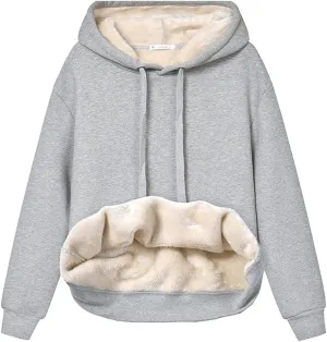 Gnveub Women's Casual Winter Warm Fleece Sherpa Lined Hooded Sweatshirt Thick Pullover Plus with Pockets