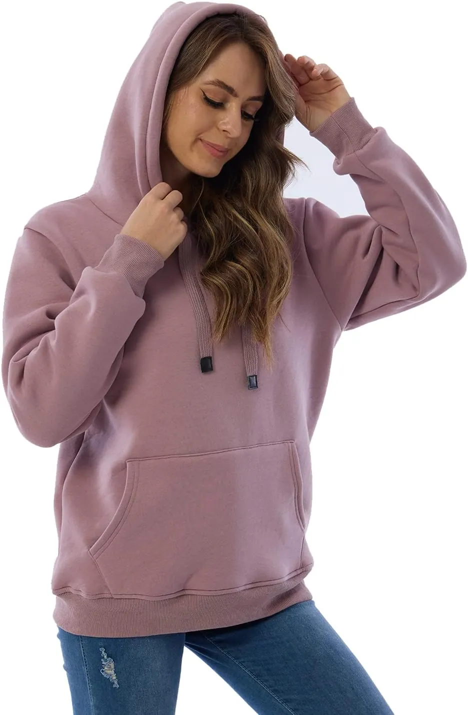 Gnveub Women's Casual Winter Warm Fleece Sherpa Lined Hooded Sweatshirt Thick Pullover Plus with Pockets