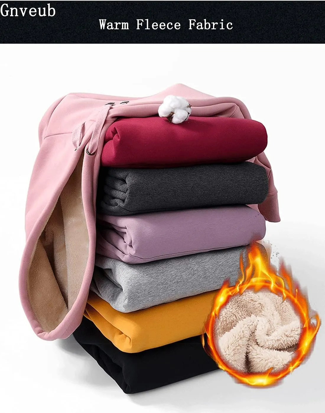 Gnveub Women's Casual Winter Warm Fleece Sherpa Lined Hooded Sweatshirt Thick Pullover Plus with Pockets
