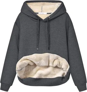Gnveub Women's Casual Winter Warm Fleece Sherpa Lined Hooded Sweatshirt Thick Pullover Plus with Pockets