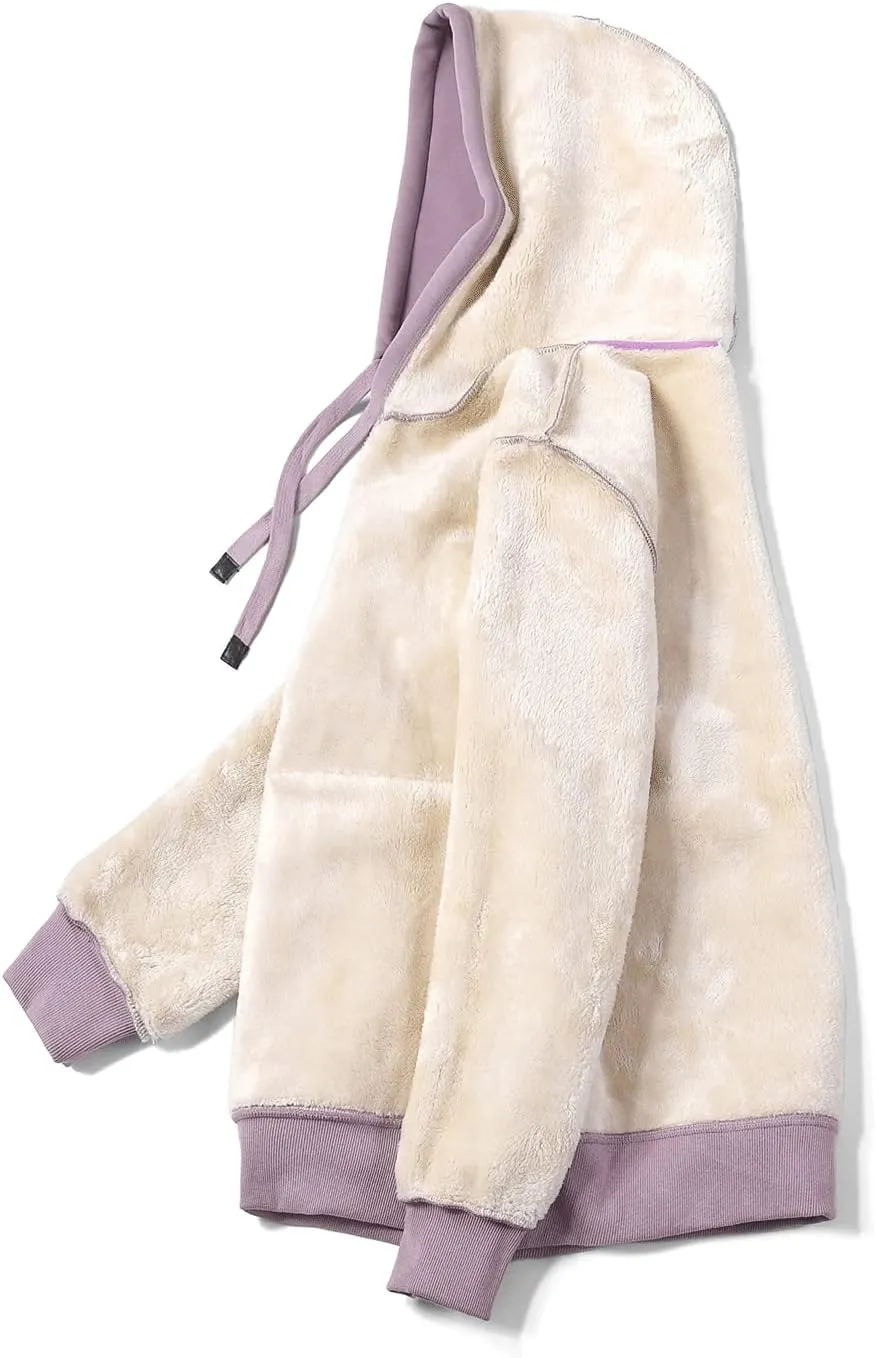 Gnveub Women's Casual Winter Warm Fleece Sherpa Lined Hooded Sweatshirt Thick Pullover Plus with Pockets