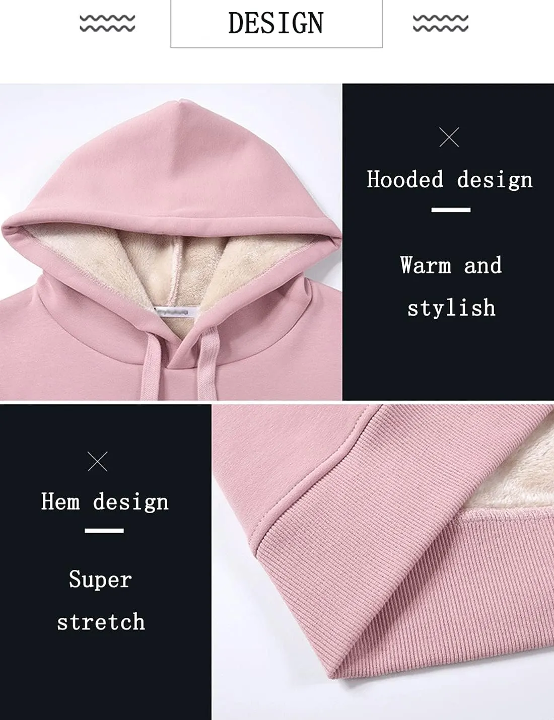 Gnveub Women's Casual Winter Warm Fleece Sherpa Lined Hooded Sweatshirt Thick Pullover Plus with Pockets