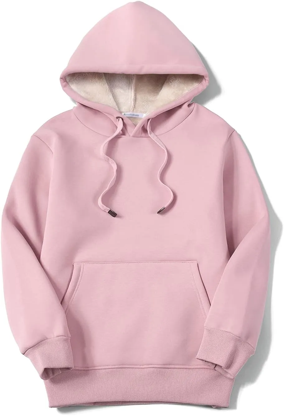 Gnveub Women's Casual Winter Warm Fleece Sherpa Lined Hooded Sweatshirt Thick Pullover Plus with Pockets