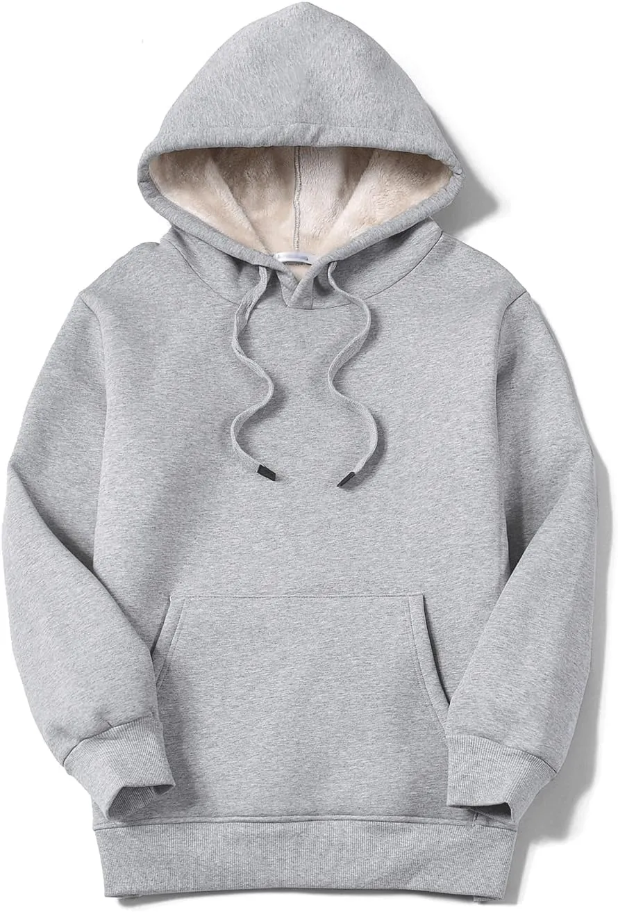 Gnveub Women's Casual Winter Warm Fleece Sherpa Lined Hooded Sweatshirt Thick Pullover Plus with Pockets